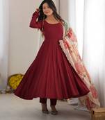 Maroon premium anarkali gown with printed dupatta & pant