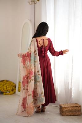 Maroon premium anarkali gown with printed dupatta & pant 3
