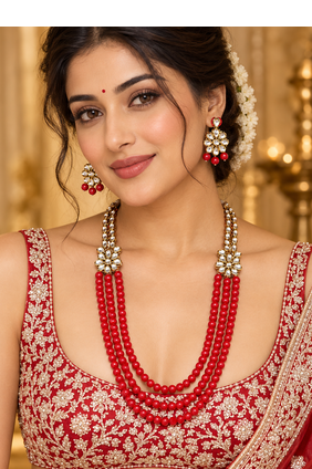 Traditional Indian Multi Layer Pearl Beaded Kundan Necklace Set 3