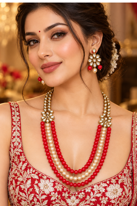 Designer multi layer pearl beaded kundan ethnic necklace set 4
