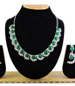 Green color rhodium plating festive wear designer necklace set