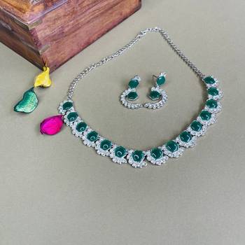 Green color rhodium plating festive wear designer necklace set 2