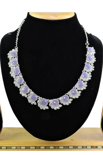 Purple color rhodium plating festive wear designer necklace set