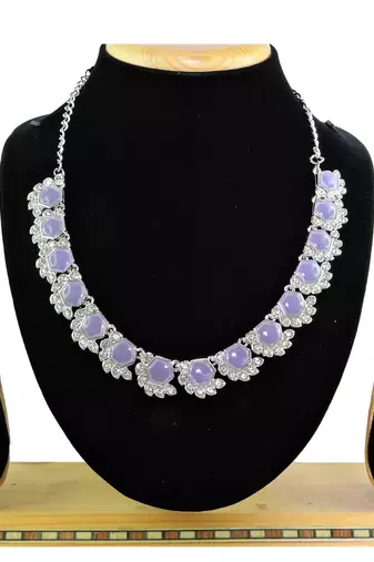 Purple color rhodium plating festive wear designer necklace set
