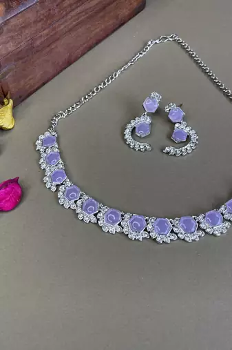 Purple color rhodium plating festive wear designer necklace set