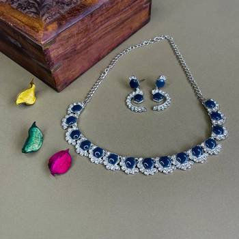Beige color rhodium plating festive wear designer necklace set 2
