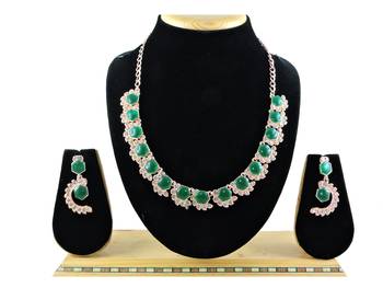 Green color rhodium plating festive wear designer necklace set 1