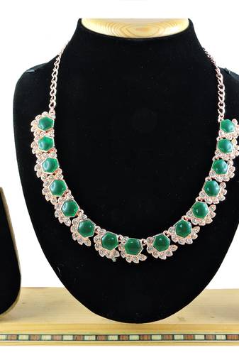 Green color rhodium plating festive wear designer necklace set