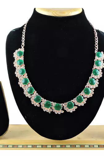 Green color rhodium plating festive wear designer necklace set