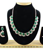 Green color rhodium plating festive wear designer necklace set