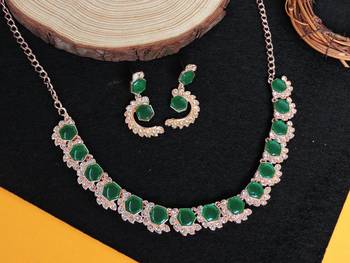 Green color rhodium plating festive wear designer necklace set 2