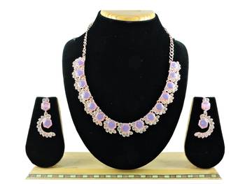 Pink color rhodium plating festive wear designer necklace set 1
