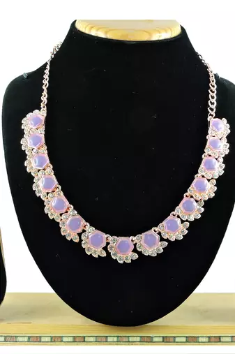 Pink color rhodium plating festive wear designer necklace set