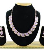 Pink color rhodium plating festive wear designer necklace set