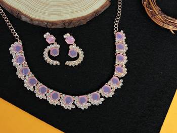 Pink color rhodium plating festive wear designer necklace set 2