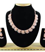 Pink color rhodium plating festive wear designer necklace set