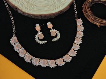 Pink color rhodium plating festive wear designer necklace set 2