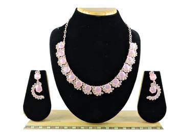 Pink color rhodium plating festive wear designer necklace set 1