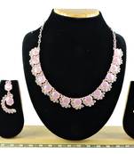 Pink color rhodium plating festive wear designer necklace set