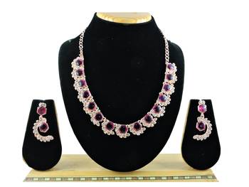 Pink color rhodium plating festive wear designer necklace set 1