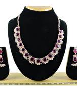 Pink color rhodium plating festive wear designer necklace set