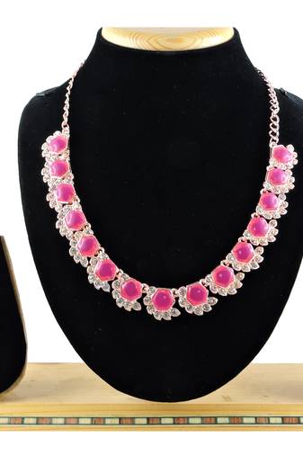Maroon color rhodium plating festive wear designer necklace set