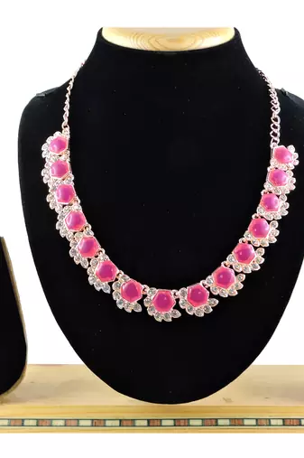 Maroon color rhodium plating festive wear designer necklace set