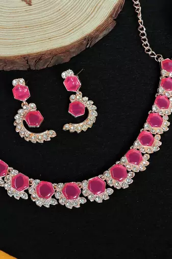 Maroon color rhodium plating festive wear designer necklace set