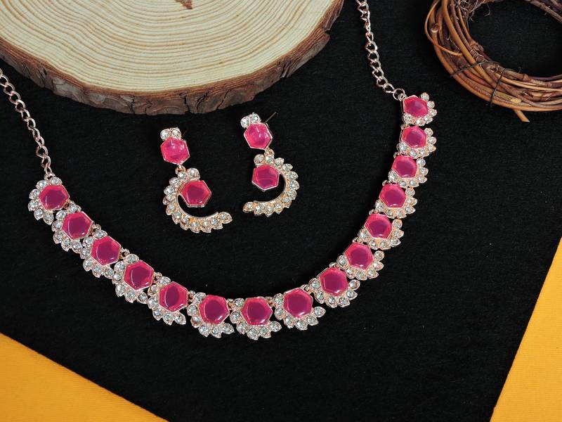 Maroon color rhodium plating festive wear designer necklace set