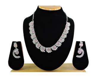 Pink color rhodium plating festive wear designer necklace set 1