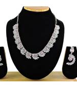 Pink color rhodium plating festive wear designer necklace set