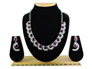 Purple color rhodium plating festive wear designer necklace set 1