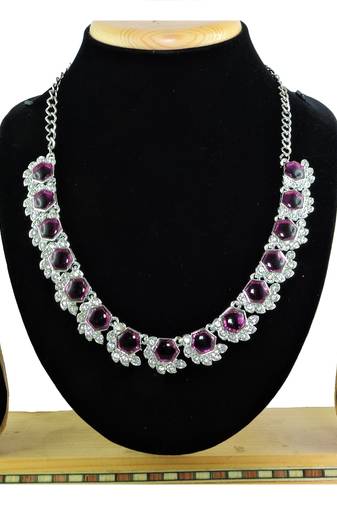 Purple color rhodium plating festive wear designer necklace set
