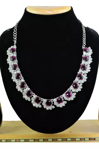 Purple color rhodium plating festive wear designer necklace set