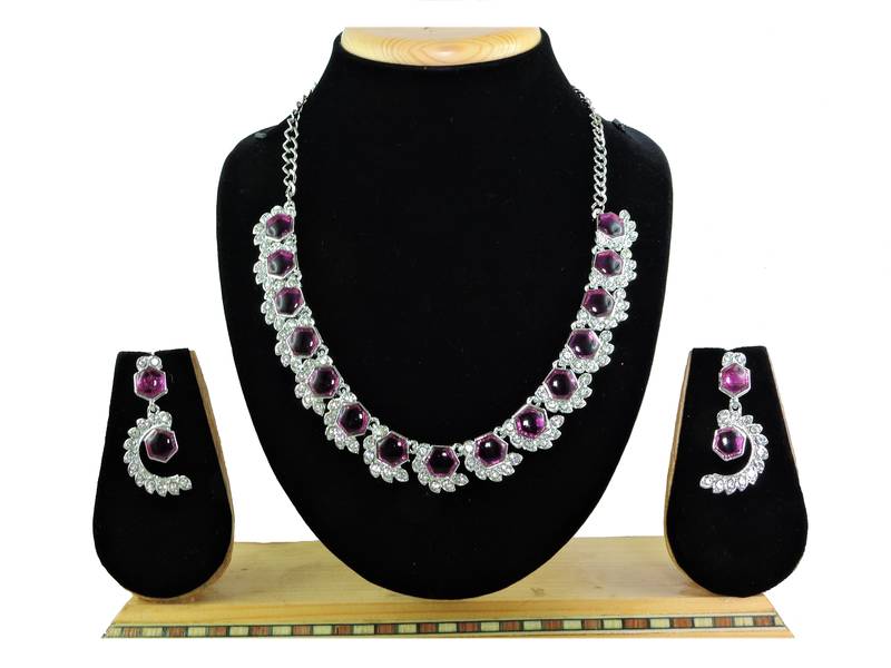 Purple color rhodium plating festive wear designer necklace set