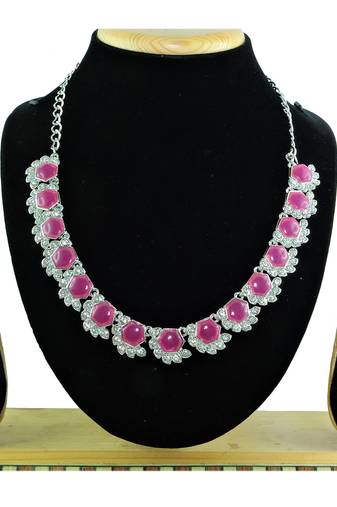Maroon color rhodium plating festive wear designer necklace set