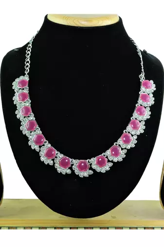 Maroon color rhodium plating festive wear designer necklace set
