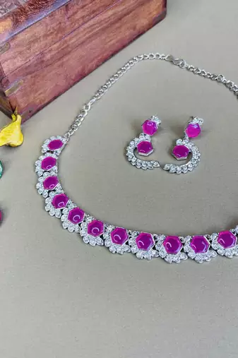 Maroon color rhodium plating festive wear designer necklace set
