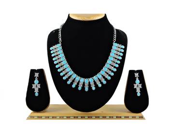 Turquoise color rhodium plating festive wear designer necklace set 1