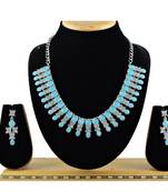 Turquoise color rhodium plating festive wear designer necklace set