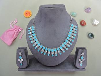 Turquoise color rhodium plating festive wear designer necklace set 2