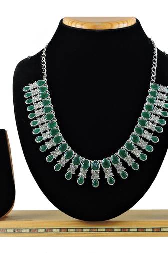 Green color rhodium plating festive wear designer necklace set