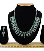 Green color rhodium plating festive wear designer necklace set