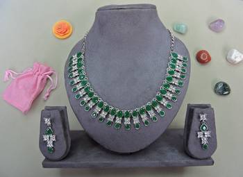 Green color rhodium plating festive wear designer necklace set 2