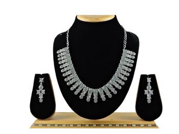 Grey color rhodium plating festive wear designer necklace set 1