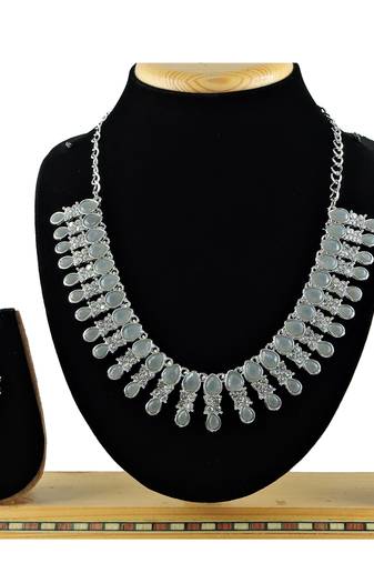 Grey color rhodium plating festive wear designer necklace set