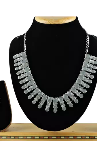 Grey color rhodium plating festive wear designer necklace set