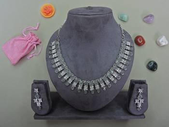 Grey color rhodium plating festive wear designer necklace set 2