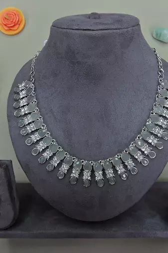 Grey color rhodium plating festive wear designer necklace set