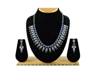 Beige color rhodium plating festive wear designer necklace set 1
